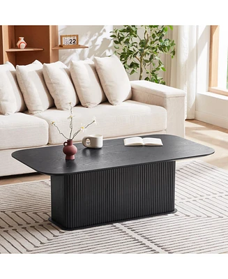 Coffee Table Black Oak Wood Surface and Black Metel Feet