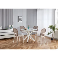 1+4,5pieces dining set, Table metal leg Mid-century Dining Table for 4-6 people With Mdf Table Top, Pedestal Dining Table, End Table Leisure Coffee Ta