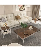 Coffee Table and End tables Set of 3, Tempered Glass Table with Mdf layer, Modern Tables for Living Room