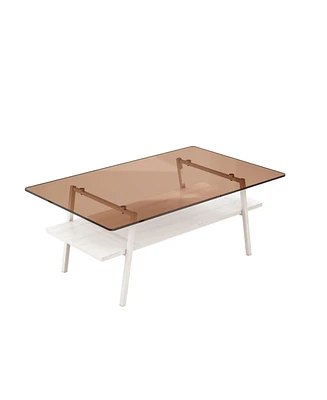 Coffee Table and End tables Set of 3, Tempered Glass Table with Mdf layer, Modern Tables for Living Room