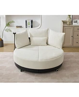 Oversized Swivel Chair: 360 Rotation, Adjustable Phone Stand, Polyester, Beige