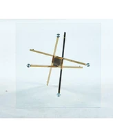 Modern Square Dining Table with Tempered Glass Top and Metal Legs (90x90x75cm)