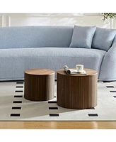 Mdf nested table set 2 pieces, handcrafted round coffee table in living/lounge area, walnut color