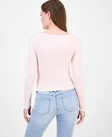 Just Polly Juniors' Lace-Trim Sweetheart-Neck Knit Top