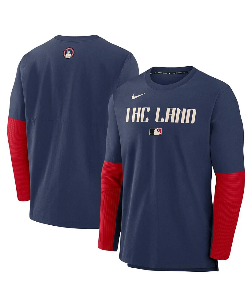 Nike Men's Navy Cleveland Guardians Authentic Collection City Connect Lightweight Player Tri-Blend Performance Long Sleeve T-Shirt