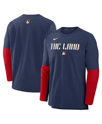 Nike Men's Navy Cleveland Guardians Authentic Collection City Connect Lightweight Player Tri-Blend Performance Long Sleeve T-Shirt
