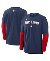 Nike Men's Navy Cleveland Guardians Authentic Collection City Connect Lightweight Player Tri-Blend Performance Long Sleeve T-Shirt
