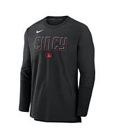 Nike Men's Black Cincinnati Reds Authentic Collection City Connect Lightweight Player Tri-Blend Performance Long Sleeve T-Shirt