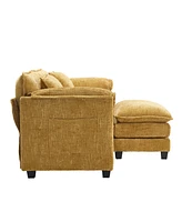Chenille Sofa with Footstools and Armrests
