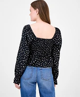 Celebrity Pink Juniors' Ditsy-Print Ruffle-Trim Babydoll Top