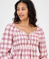Celebrity Pink Juniors' Plaid Ruffle-Trim Babydoll Top