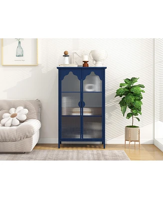 2 Doors Metal Storage Cabinet, Display Cabinet with Glass Doors, Metal Kitchen Sideboard Buffet Cabinet, Glass Storage Cabinet for Dining Room, Living