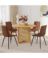 42" Round Wood Dining Set: Table & Brown Tech-Fabric Chairs