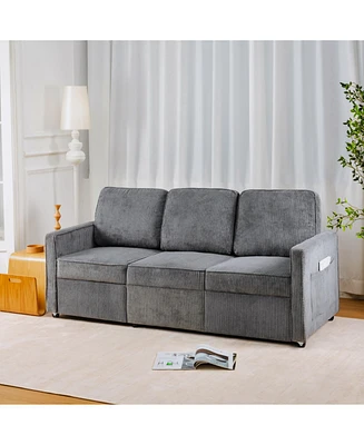 Retractable 3-Seat Sofa for Small Spaces, Gray Corduroy