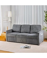 Retractable 3-Seat Sofa for Small Spaces, Gray Corduroy