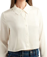 Bcx Juniors' Long-Sleeve Cropped Button-Front Blouse