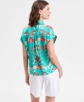 I.n.c. International Concepts Women's Printed Button-Down Camp Shirt, Exclusively at Macy's