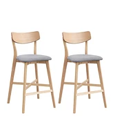 3 Pieces Bar Table Set,Modern Round Counter Height Pub Table, Wooden High Top with Bar Stools Pub Dining Set for Kitchen,Restaurant,Cocktail Bar,Oak