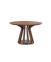 5-Piece Modern Dining Set: Round Walnut Table + 4 Upholstered Chairs