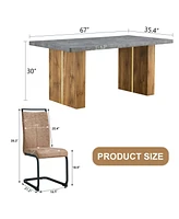 Cozy Modern Dining Set: 8-Seat Mdf Table with Brown Fabric Chairs