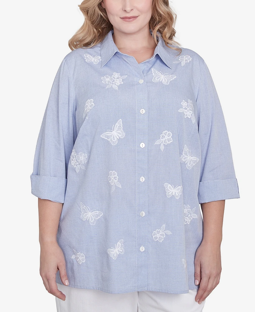 Alfred Dunner Plus Striped Butterfly Top