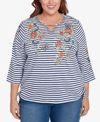 Alfred Dunner Plus Floral Stripe Top
