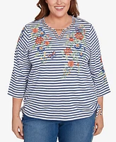 Alfred Dunner Plus Floral Stripe Top