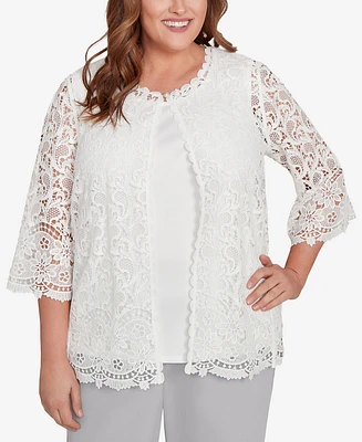 Alfred Dunner Plus Embellished Lace Two One Top