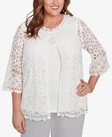 Alfred Dunner Plus Embellished Lace Two One Top