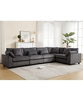 Oversized Corduroy Sofa Couches: 5-Seat Dark Gray Modular Sectional