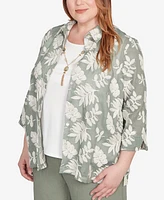 Alfred Dunner Plus Soutache Leaf Top with Necklace