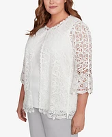 Alfred Dunner Plus Embellished Lace Two One Top