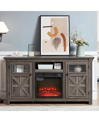 Farmhouse Cabinet with Fireplace Insert, 60.23"W x 15.35"D x 31.7"H