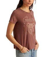 Lucky Brand Women's Cotton Studded Grateful Dead Bear T-Shirt