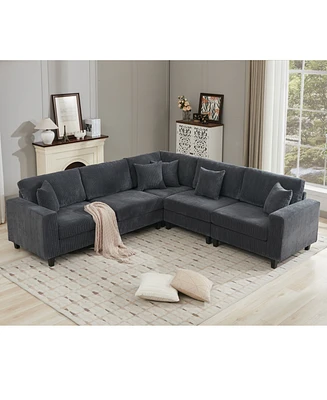 Oversized Modular Sectional Sofa, 5-Seat Corduroy U-Shaped Couch, 11 Cushions