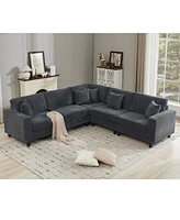 Oversized Modular Sectional Sofa, 5-Seat Corduroy U-Shaped Couch, 11 Cushions