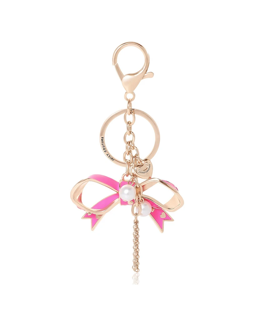Juicy Couture Bow Charm Keychain – Stylish Gold & Pink Bling Accessory