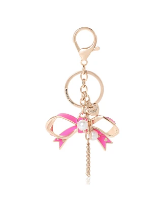 Juicy Couture Bow Charm Keychain – Stylish Gold & Pink Bling Accessory