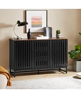 3 Drawer and 4 Shelves Dresser with Slatted Grille Striped Drawer and doors, Modern Style Dresser, High-Quality Mdf and Metal Leg