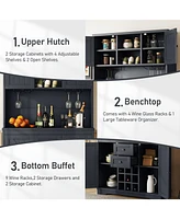 Dark Blue Farmhouse Coffee/Wine Bar Cabinet