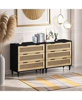 3-Drawers Rattan Storage Cabinet Rattan Drawer,for Bedroom,Living Room,Dining Room,Hallways,Black