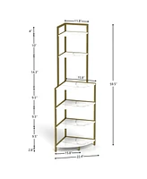 6-Tier Corner Open Shelf Modern Bookcase Wood Rack Freestanding Shelving Unit, Plant Album Trinket Sturdy Stand Small Bookshelf Space-Saving for Livin