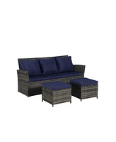 3-Piece Wicker Patio Set, Sofa, Ottomans, All-Weather Rattan