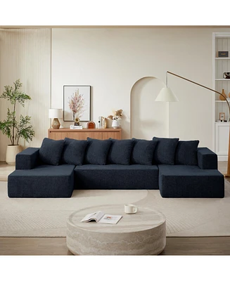 Chenille U-Shaped Sectional Sofa Set,Minimalist Style Modular Sectional Sofa