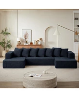Chenille U-Shaped Sectional Sofa Set,Minimalist Style Modular Sectional Sofa