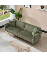 79 inch corduroy sofa bed, foldable double sofa bed with folding armrests, suitable for living rooms and small spaces