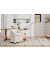 Set of 1 Chenille Fabric Dining Armchair With Back Cushion and Universal Wheels,Beige