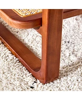 Walnut Wood & Glass Tea Table with Rattan Detail, Perfect for Home Decor