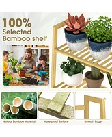 4-Tier Bamboo Ladder Shelf Multipurpose Bookcase, Plant Stand, or Storage Rack
