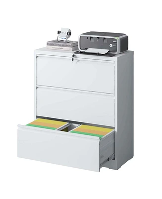 Lateral File Cabinet 3 Drawer, White Filing Cabinet with Lock, Lockable File Cabinet for Home Office, Locking Metal File Cabinet for Legal/Letter/A4/F